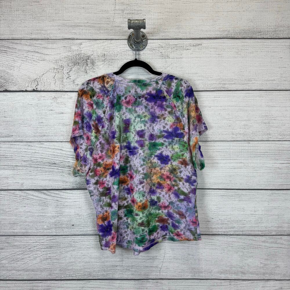 Anthropologie Multicolor Floral Tie-Dye Short Sleeve Blouse - Picture 7 of 8